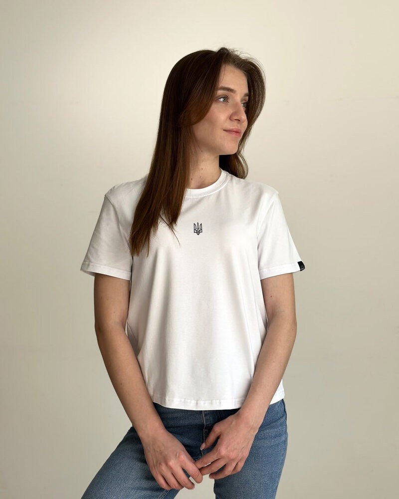 Біла базова жіноча футболка Pobedov Freedom. Бавовняна жіноча футболка біла