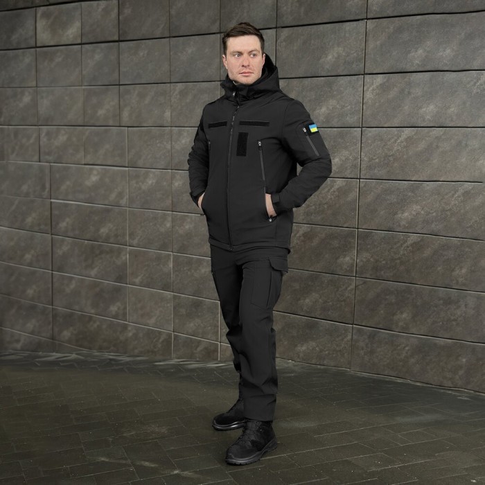 Чоловіча чорна демісезонна куртка Pobedov Motive із липучками