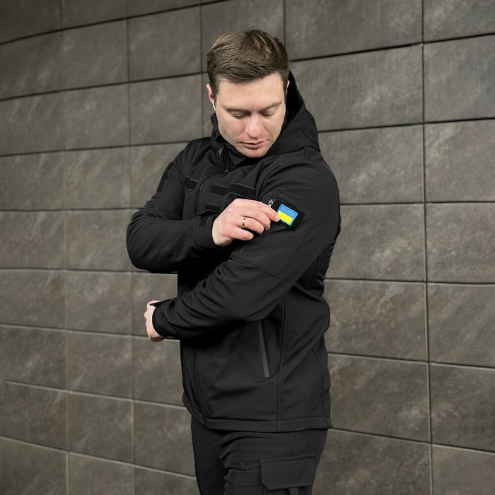 Чоловіча чорна демісезонна куртка Pobedov Motive із липучками