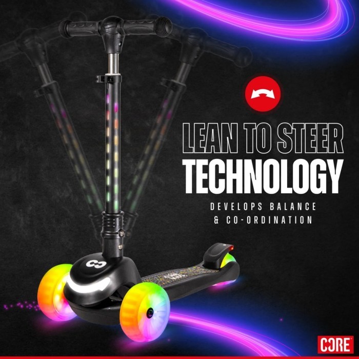Самокат дитячий Core Spark триколісний LED Wheel/Bar/Deck - Black