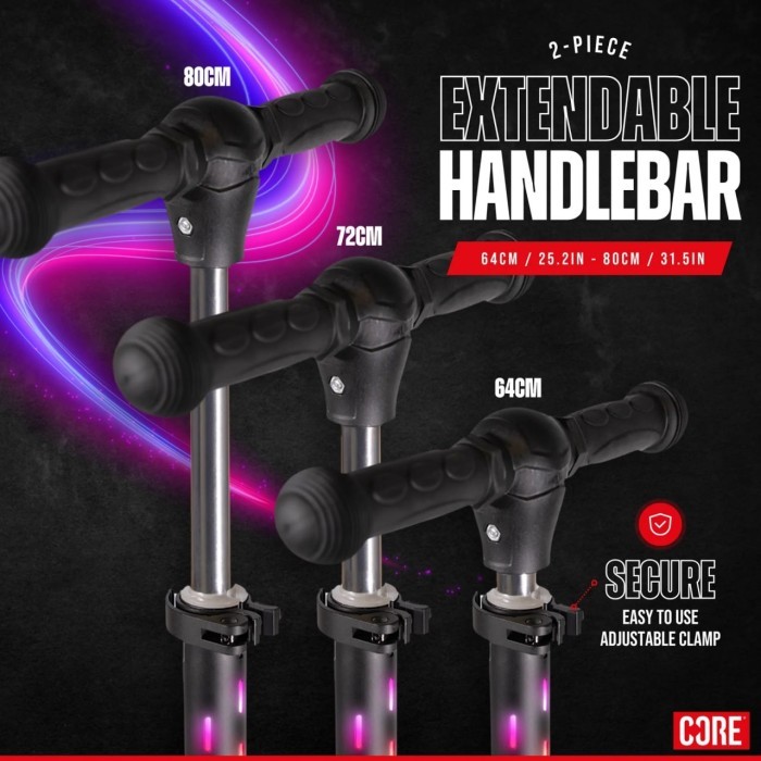 Самокат дитячий Core Spark триколісний LED Wheel/Bar/Deck - Black