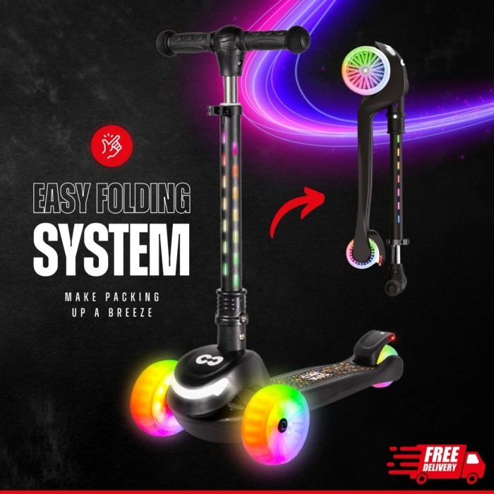 Самокат дитячий Core Spark триколісний LED Wheel/Bar/Deck - Black