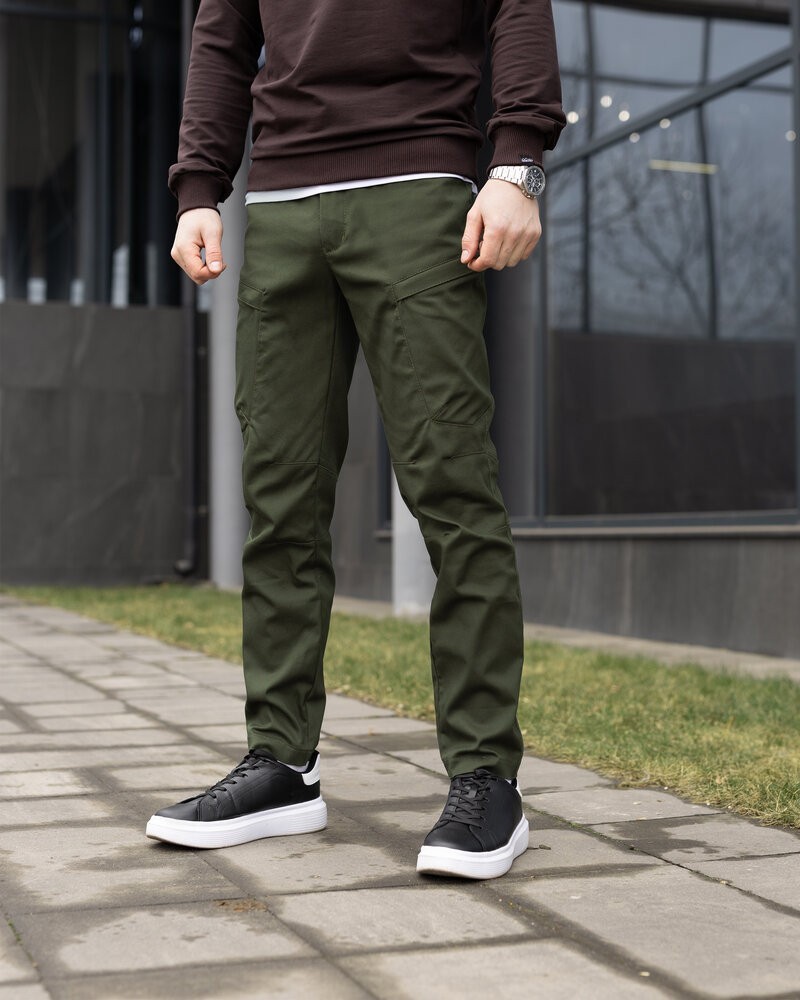 Чоловічі базові котонові штани карго демісезонні хакі Pobedov Skystone