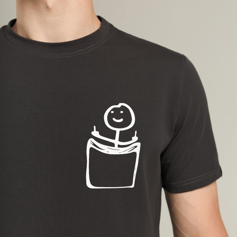 Футболка чоловіча однотонна темно-сіра Pobedov Peremoga - наклейка Чоловічок з факами