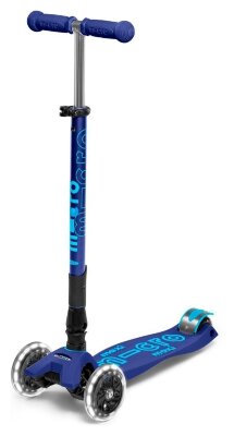 Самокат MICRO серії  "Maxi Deluxe LED" – ТЕМНО-СИНІЙ (складаний, до 50 kg, триколісний, світло)
