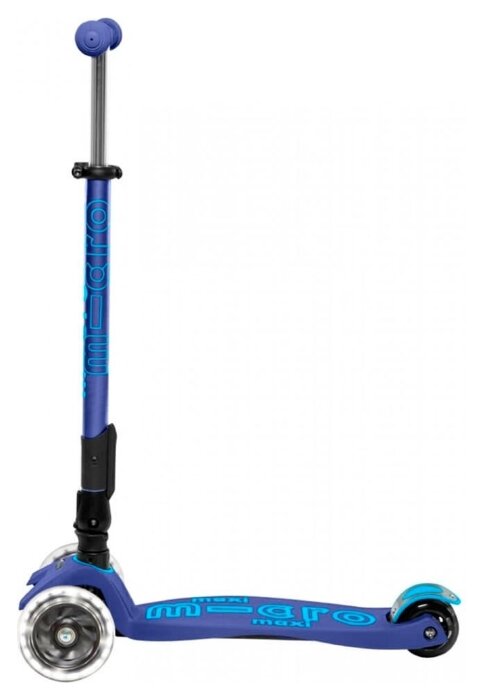 Самокат MICRO серії  "Maxi Deluxe LED" – ТЕМНО-СИНІЙ (складаний, до 50 kg, триколісний, світло)