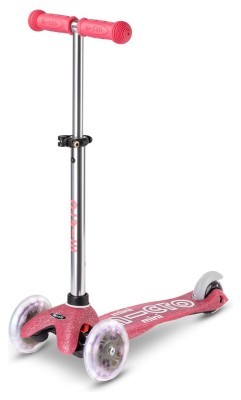 Самокат MICRO серії &quot;Mini Deluxe Fairy Glitter LED&quot; – РОЖЕВИЙ (до 50 kg, 3-х колісний, світло)