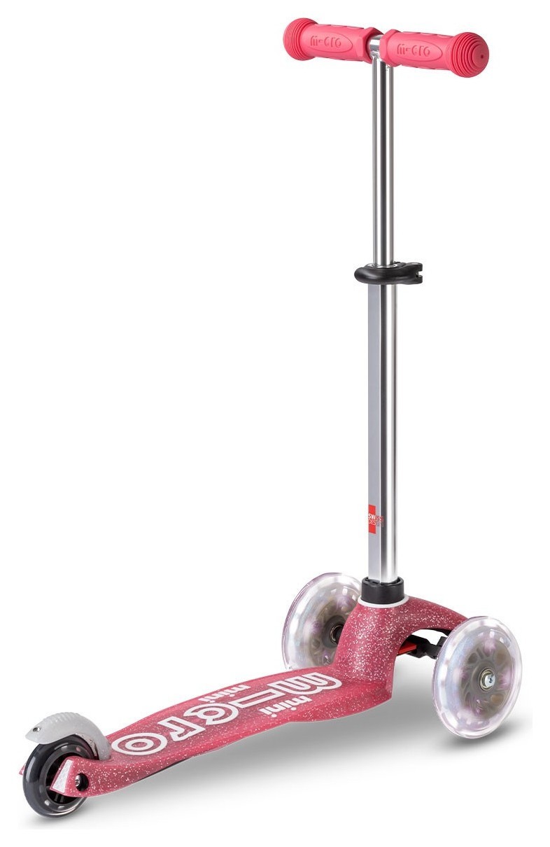 Самокат MICRO серії "Mini Deluxe Fairy Glitter LED" – РОЖЕВИЙ (до 50 kg, 3-х колісний, світло)