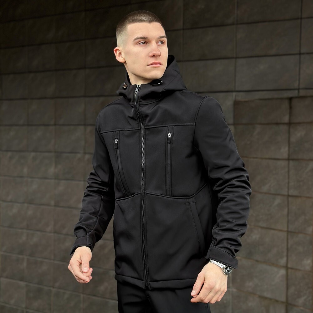 Чоловіча чорна куртка із софтшеллу весняна Pobedov Setup 2XL