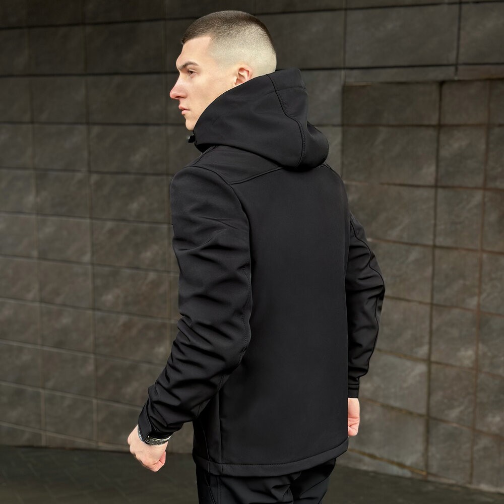Чоловіча чорна куртка із софтшеллу весняна Pobedov Setup 2XL