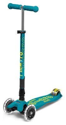 Самокат MICRO серії "Maxi Deluxe Foldable LED" – ЗЕЛЕНИЙ (до 50 kg, триколісний, світло)