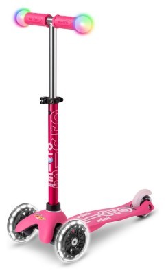 Самокат MICRO серії "Mini Deluxe Magic" – РОЖЕВИЙ (до 50 kg, триколісний, світло)