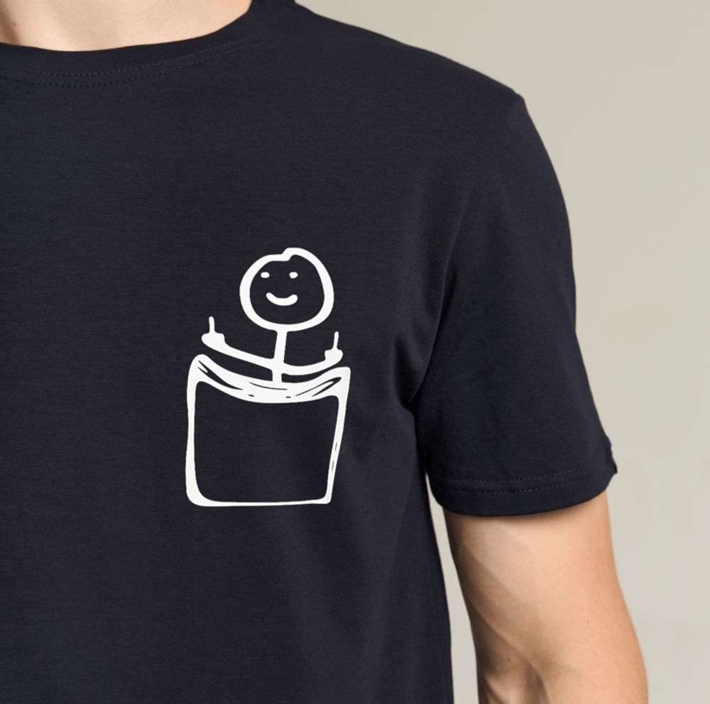 Футболка чоловіча однотонна темно-синя Pobedov Peremoga - наклейка Чоловічок з факами