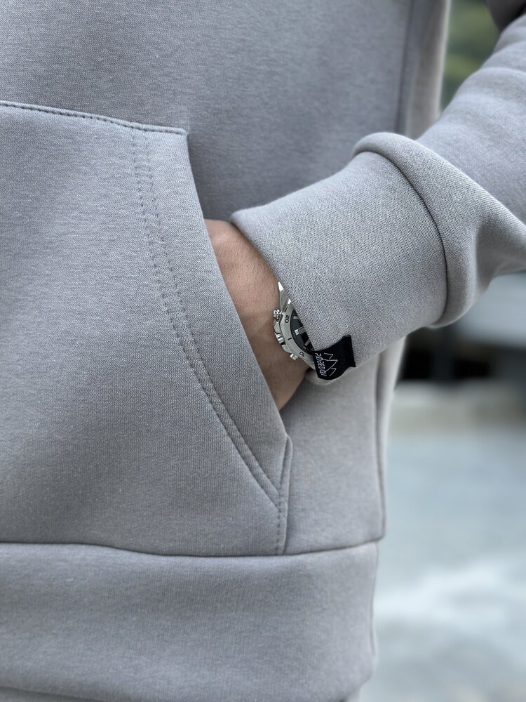 Тепле чоловіче худі на флісі з капюшоном сталеве Pobedov 008 ЗИМА