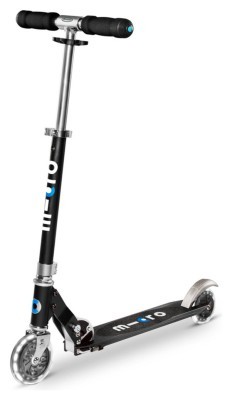 Самокат MICRO серии "Sprite LED" – ЧОРНИЙ (складаний, до 100 kg, двоколісний, світло)