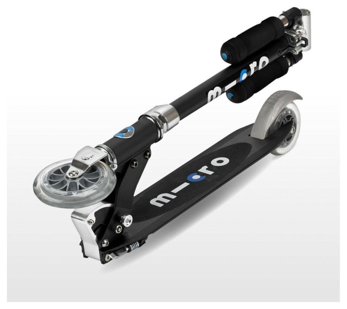 Самокат MICRO серии "Sprite LED" – ЧОРНИЙ (складаний, до 100 kg, двоколісний, світло)