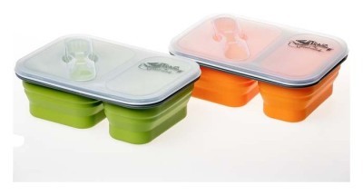 Контейнер TRAMP складний силіконовий 2 від. з кришкою защіпкою 900мл (з ложкою-вилкою), Помаранчевий