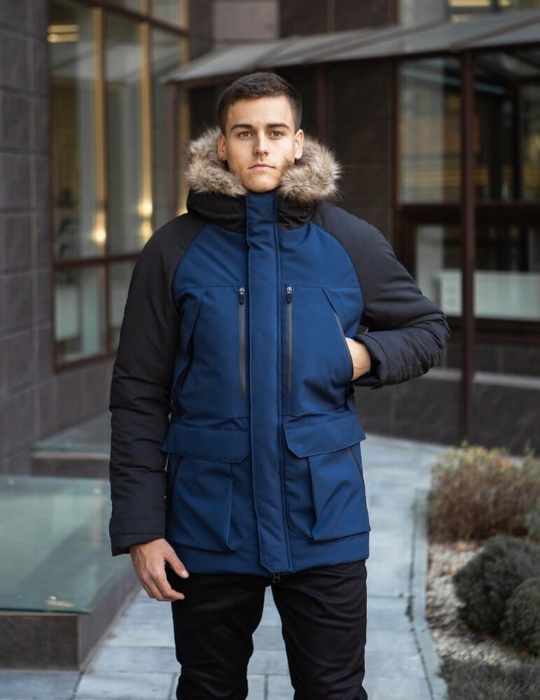 Парка чоловіча зимова середня на котоні з капюшоном Pobedov seniora udacha