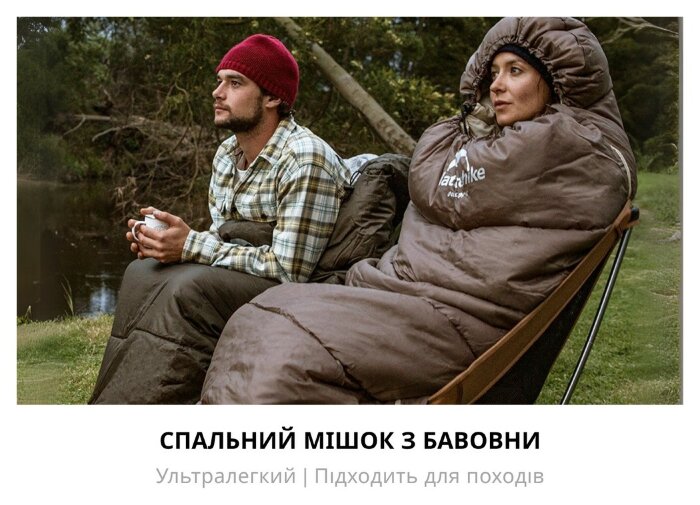 Спальник з капюшоном Naturehike U150 NH20MSD07, (11°C), правий, коричневий