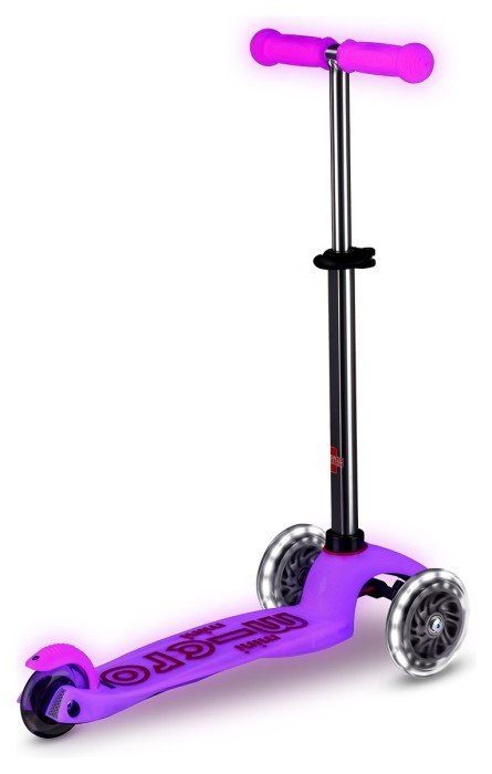 Самокат MICRO серії "Mini Deluxe Glow LED" – МОРОЗНИЙ РОЖЕВИЙ (до 50 kg, 3-х колісний, світло)