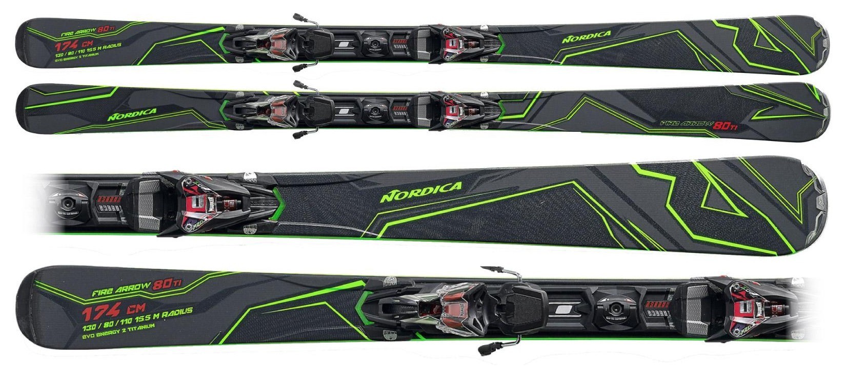Лижі гірські (комплект) Nordica FIRE ARROW 80 TI EVO+N PRO X-C 168см Black/green (0A5051G1+0C5042 001)