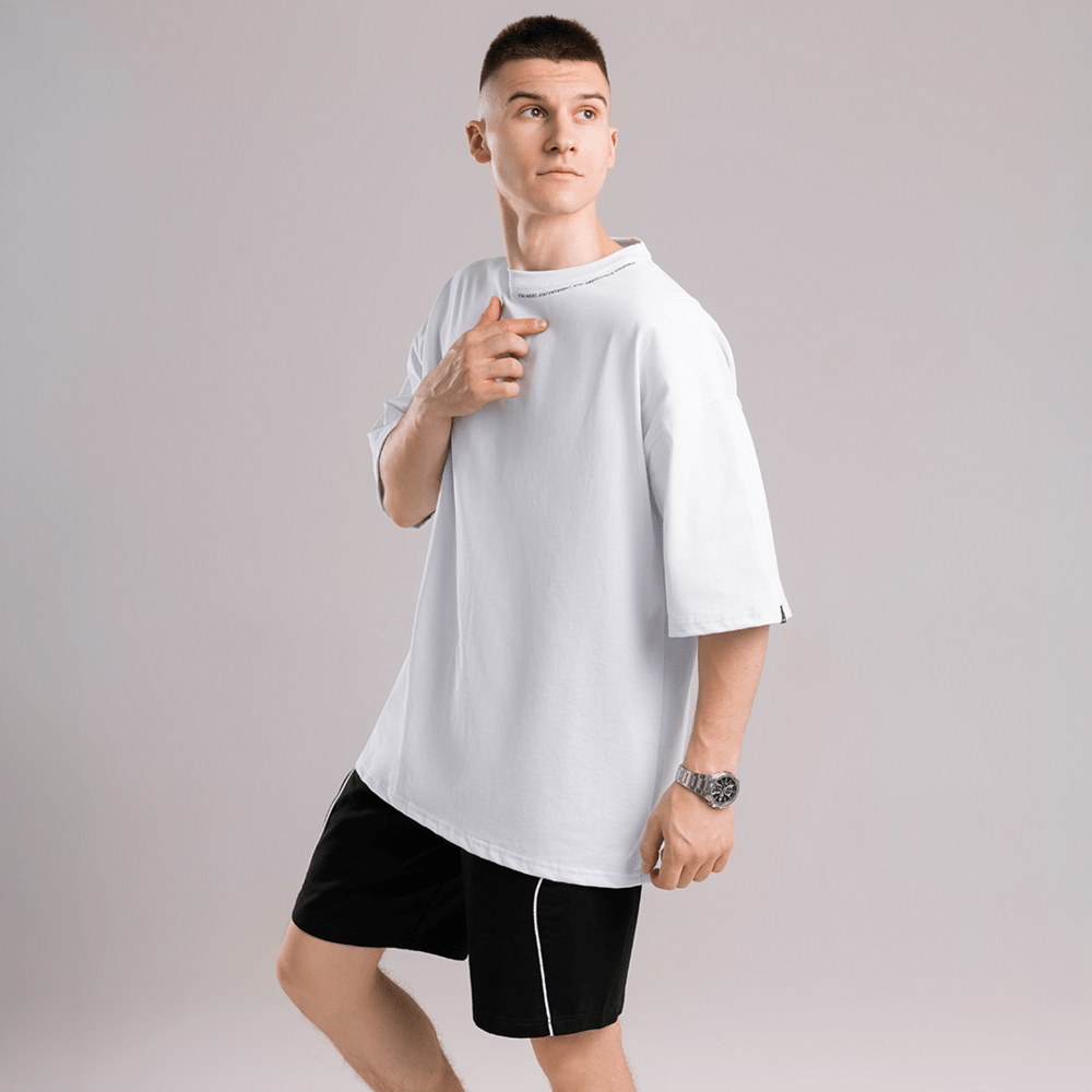 Однотонна біла футболка для чоловіків. Чоловіча біла футболка оверсайз Pobedov Onyx