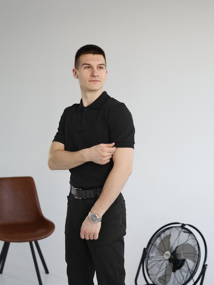 Чорна футболка поло весняна. Легке літнє чоловіче чорне поло Pobedov Royal