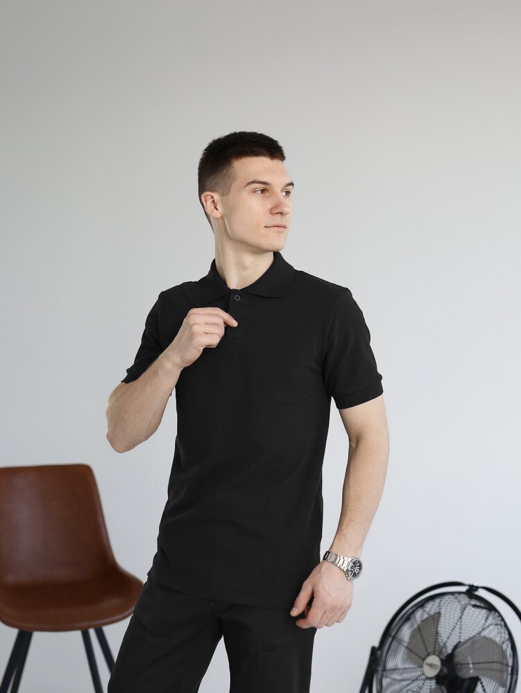 Чорна футболка поло весняна. Легке літнє чоловіче чорне поло Pobedov Royal