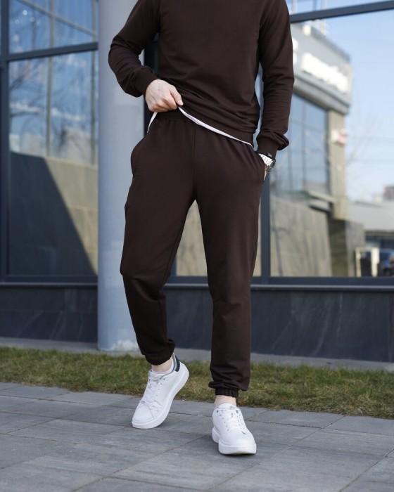 Чоловічі штани джогери з кишенями шоколадний Pobedov 95