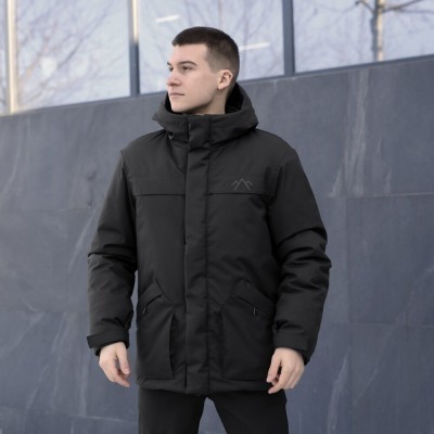 Чорна чоловіча парка зимова з капюшоном Pobedov Navy