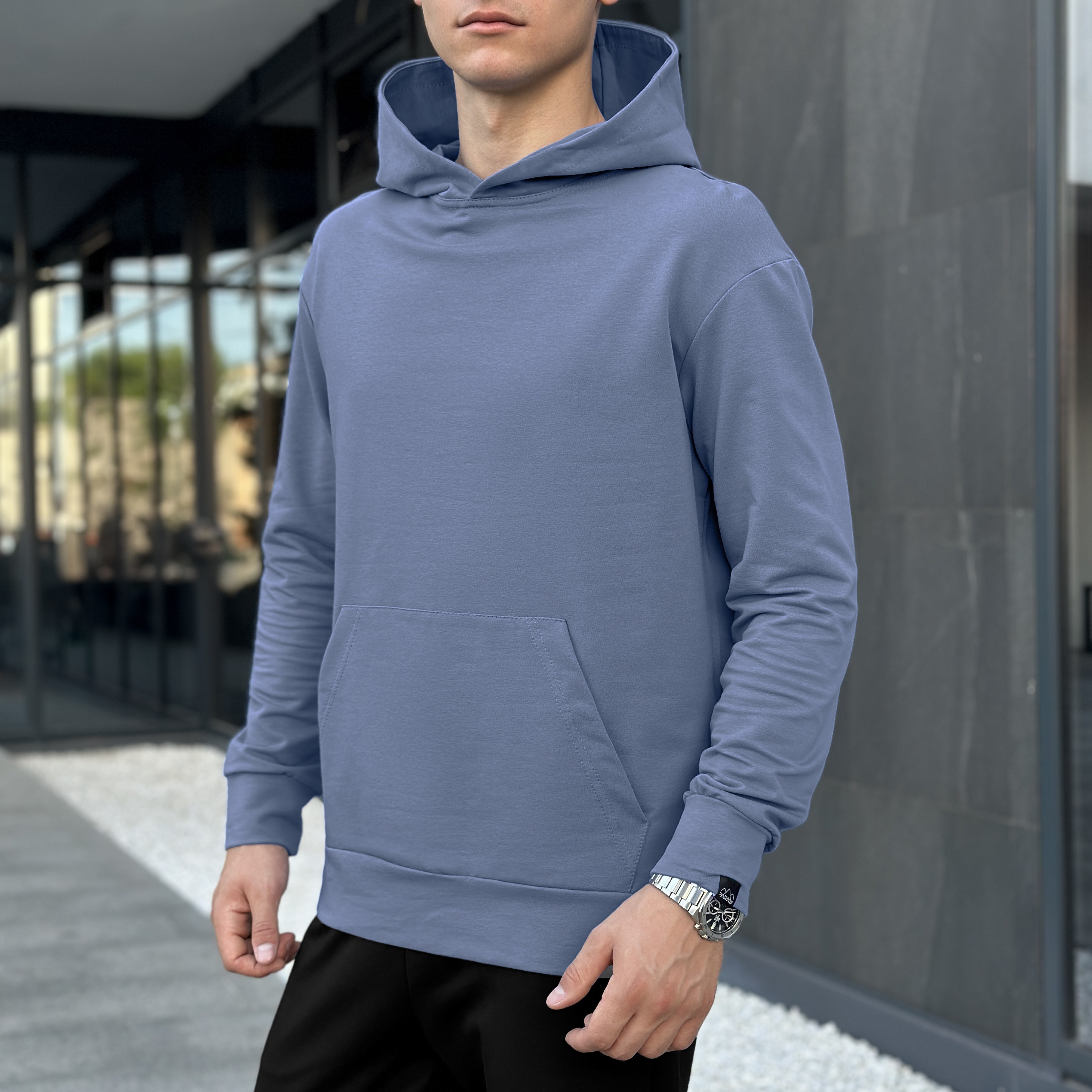 Чоловіче демісезонне худі з капюшоном світле синє Pobedov 001