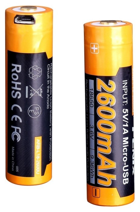 Акумулятор 18650 Fenix (2600 mAh) micro usb зарядка
