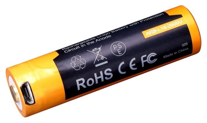 Акумулятор 18650 Fenix (2600 mAh) micro usb зарядка