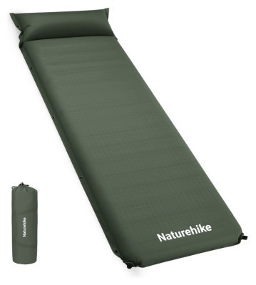 Матрац з подушкою ортопедичний одномісний  Naturehike CNK2450WS020, самонадувний, 200х63х10 см, темно-зелений