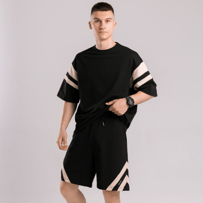 Чоловічий літній комплект шорти і футболка чорний вільного крою Pobedov Flow
