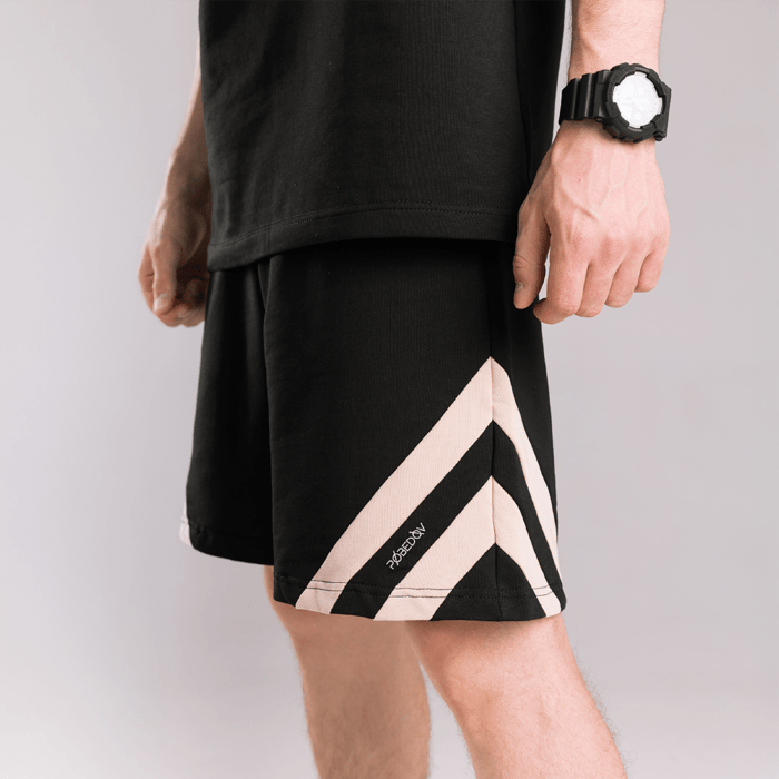 Чоловічий літній комплект шорти і футболка чорний вільного крою Pobedov Flow