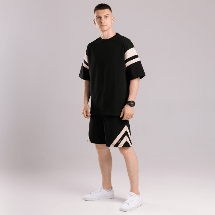 Чоловічий літній комплект шорти і футболка чорний вільного крою Pobedov Flow